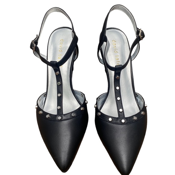 David Tate Black Valencia Leather Slingback Pumps, Black Leather Heels - Picture 3 of 12